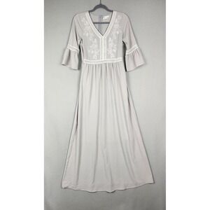 Wren & Ivory Dress Womens Small Gray Maxi Embroidered V Neck Bell Sleeve Crochet